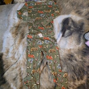 Target Olive Green Kids Critters Pajama Set with Orange & Cream Accents